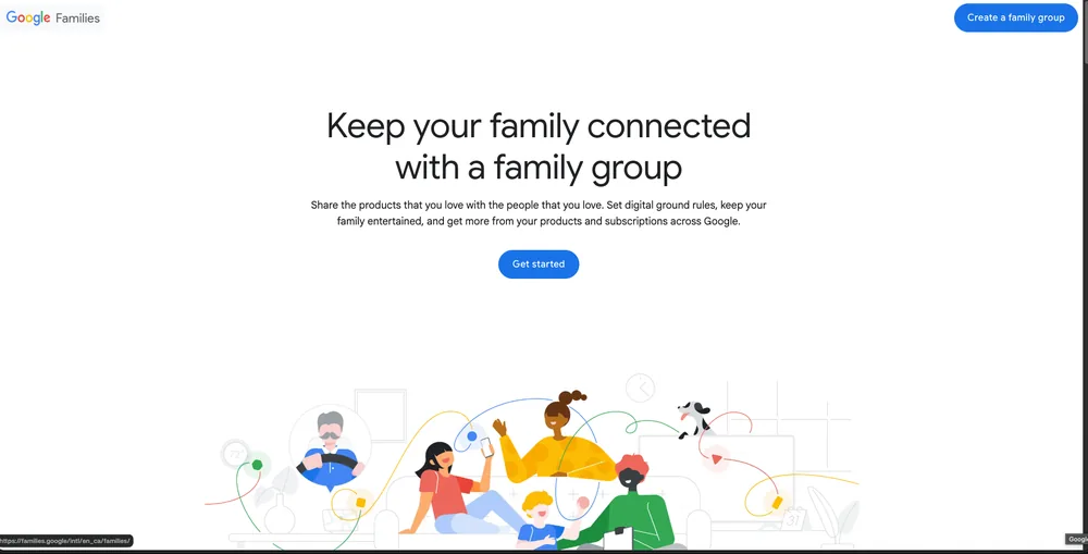 דף Google Families עם כפתור Get started במרכז